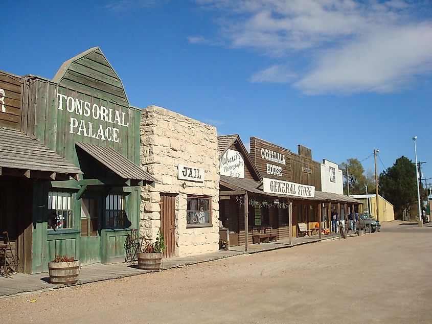 Historic buildings along a street in Ogallala, Nebraska.