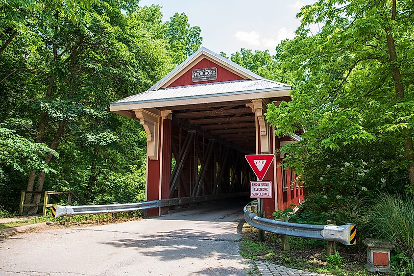 The Hyde Road Covered Bridge in Yellow Springs, Ohio (Credit: Ralf Broskvar via Shutterstock)