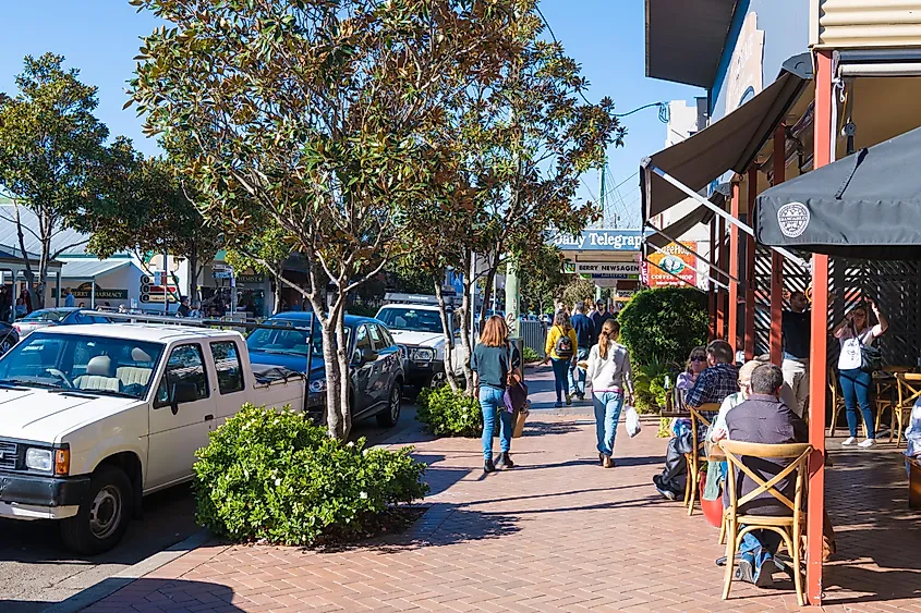 People enjoying a long weekend in the small historic country town of Berry, New South Wales.