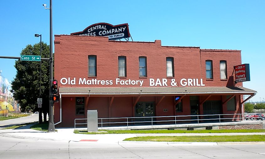 The old Stabrie Grocery building in Omaha, Nebraska, now the Old Mattress Factory Bar and Grill.