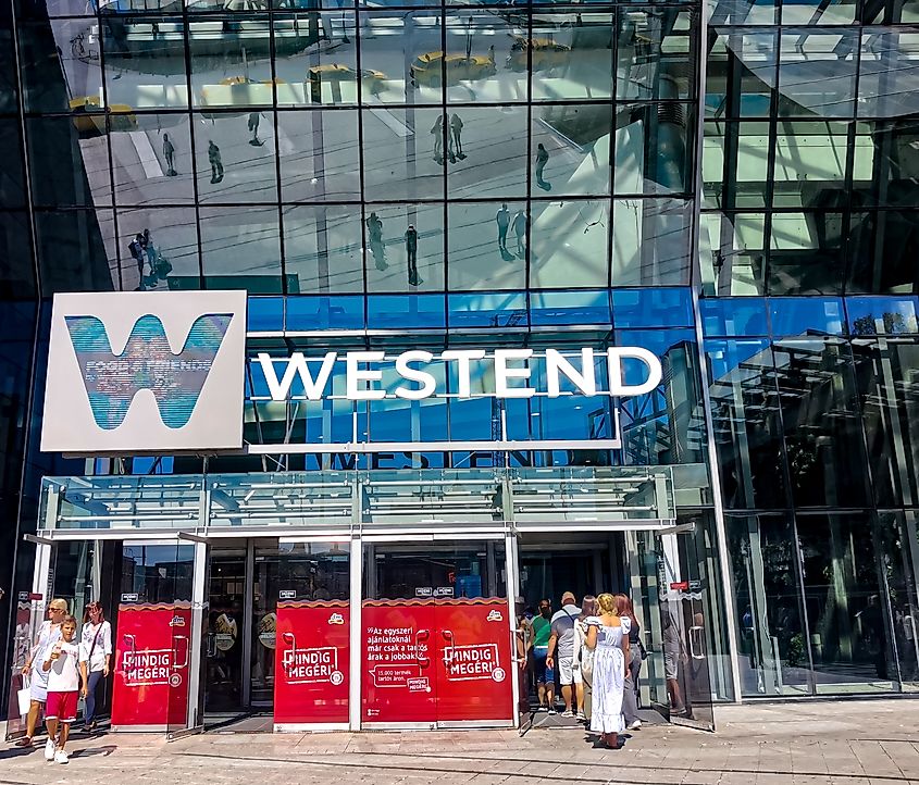 The Westend City Center in Budapest, attached to the Nyugati railway station. Editorial credit: Viacheslav Life Studio / Shutterstock.com
