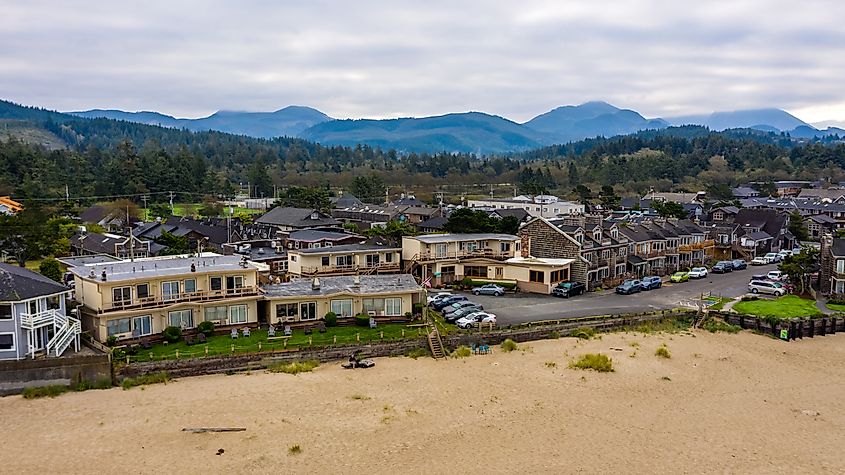 Aerial view of Cannon Beach, Oregon. 