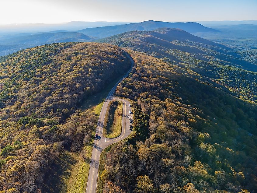 Scenic drive through the Talimena State Park, Oklahoma.