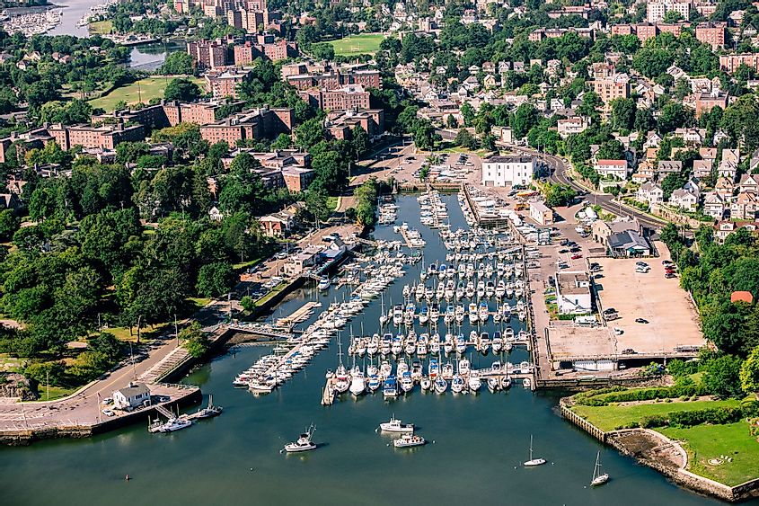 Aerial view of New Rochelle, New York marina