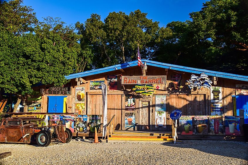 The Rain Barrel Shop is a popular tourist stop in the Florida Keys selling local art