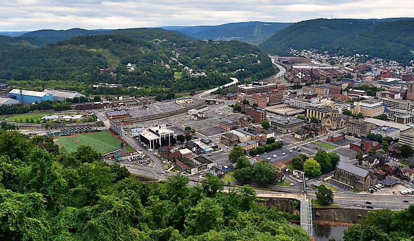 A view of downtown Johnstown, Pennsylvania as seen from the Inclined Plane, overlooking the city center.