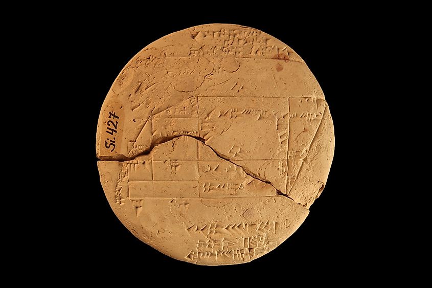 Ancient Babylon cuneiform tablet. Oldest clay tablet in the history of geometry in Istanbul Archaeological Museum in Turkey.