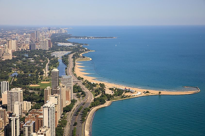 Chicago, lake michigan, North Avenue Beach, aerial view