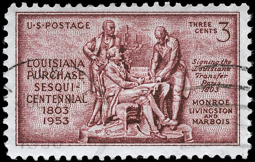 A stamp printed in 1953 to commemorate the 150th Anniversary of the Louisiana Purchase