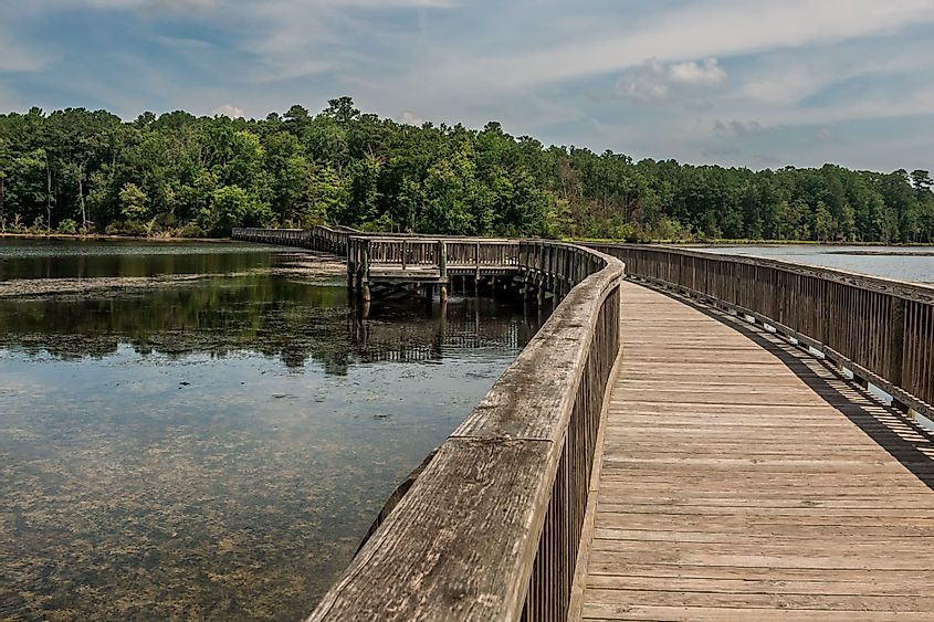 A long bridge over the river in Newport News Park, Virginia