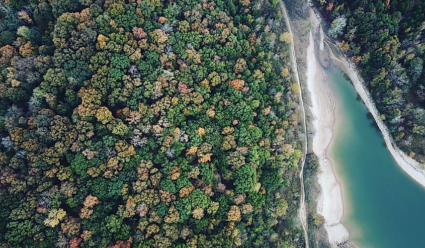 Aerial view of autumn at Barren River Lake in Kentucky