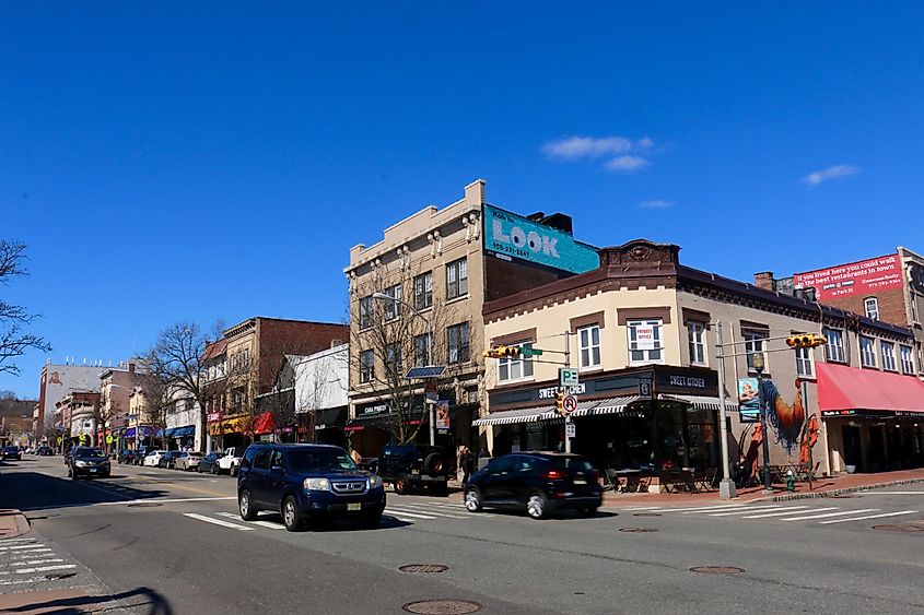 Streetscape of Bloomfield Avenue in downtown Montclair, New Jersey. Editorial credit: quiggyt4 / Shutterstock.com
