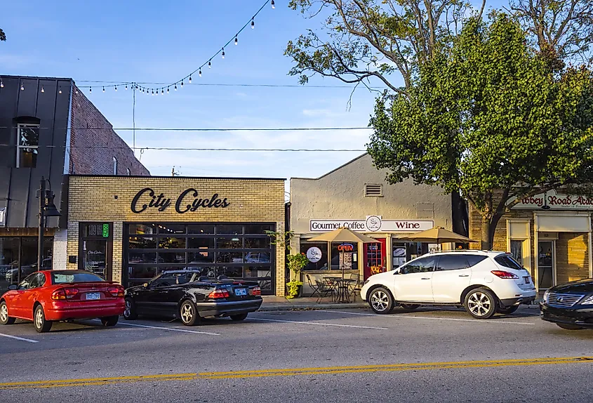 Downtown street view in Jenks, Oklahoma.