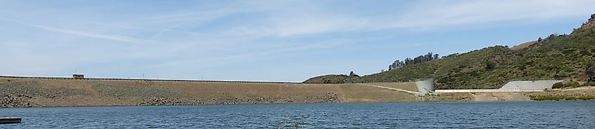 Leroy Anderson Dam in Santa Clara County, California, viewed across Anderson Lake