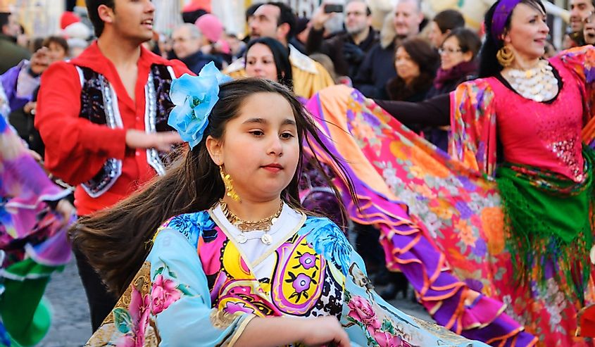 Gypsy dancers participate at New Year Parade