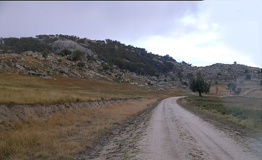 Granite boulders along the road in Tenterfield, New South Wales, Australia.