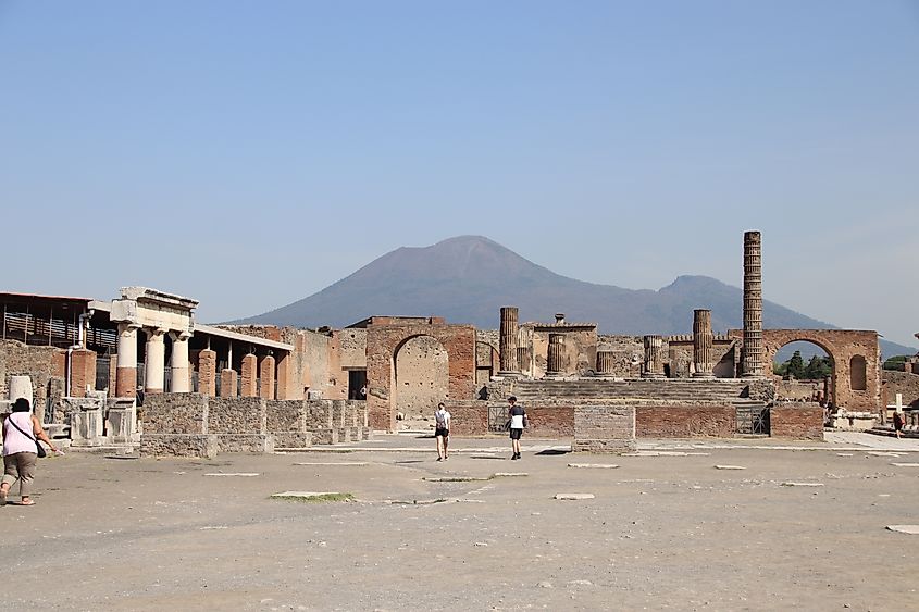 The ruins of the Pompeii Forum in the shadow of Mt. Vesuvius.