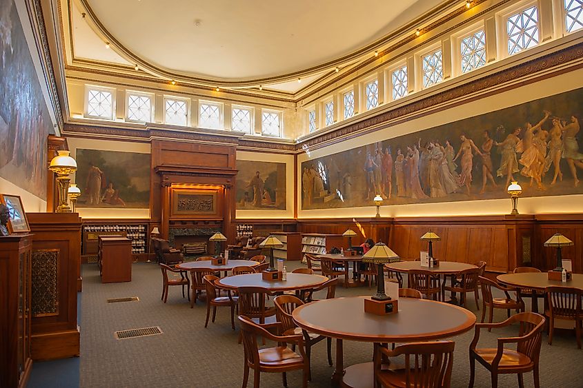 Franklin Public Library interior at 118 Main Street in town center of Franklin, Massachusetts. Editorial credit: Wangkun Jia / Shutterstock.com