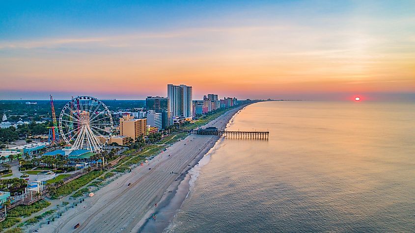 Myrtle Beach South Carolina Drone Skyline Aerial.