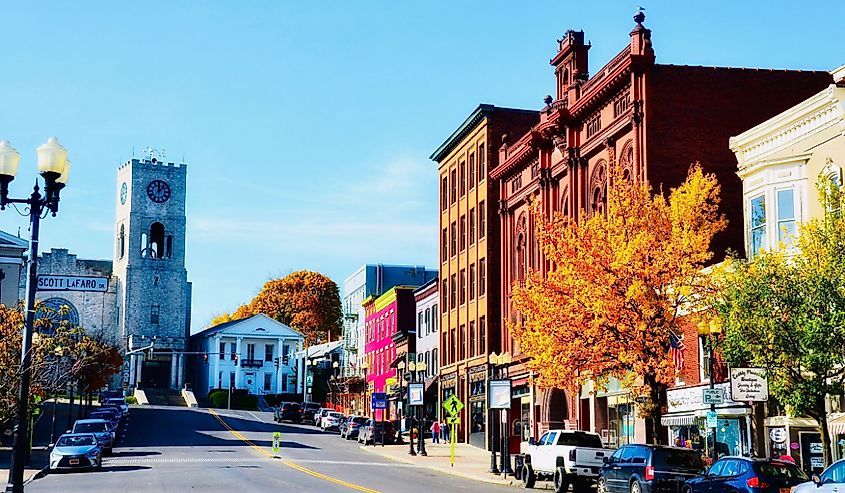 Cityscape- Downtown street view and buildings. Geneva is located at the northern end of Seneca Lake, New York.