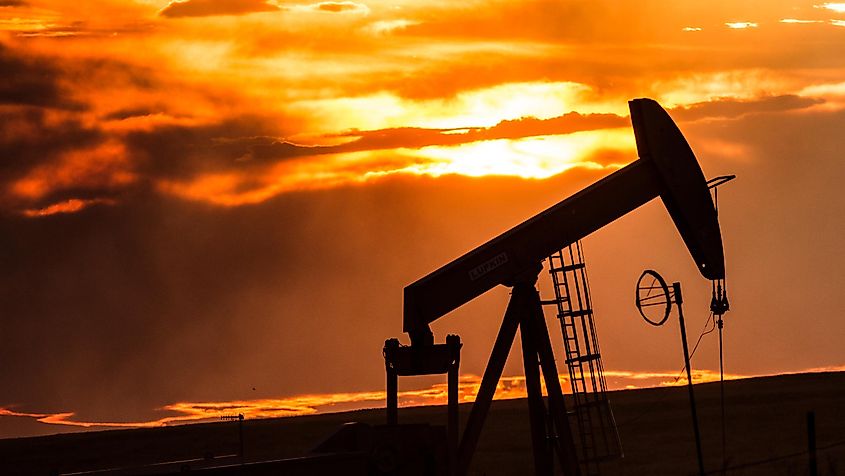 An oil well silhouette in the North Dakota sunset.