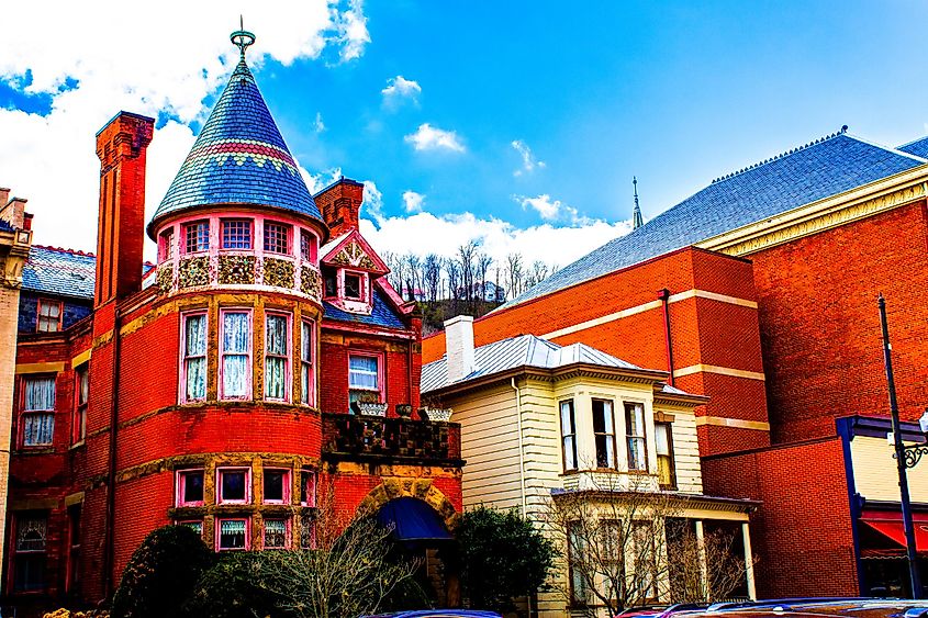 Historic buildings lining the streets of Maysville, Kentucky, showcasing traditional architecture and historical charm.