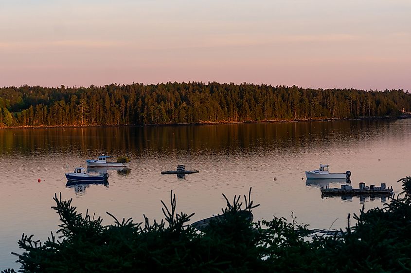 A Sullivan Harbor at Twilight, Frenchman Bay, Downeast Maine, Lobster Boats