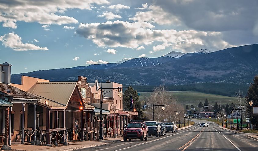 Small western style tourist town near Angel Fire ski resort in Red River, New Mexico