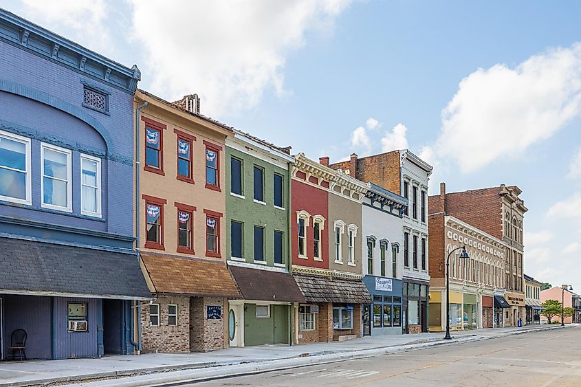 The business district on Central Avenue in Connersville, Indiana, USA.