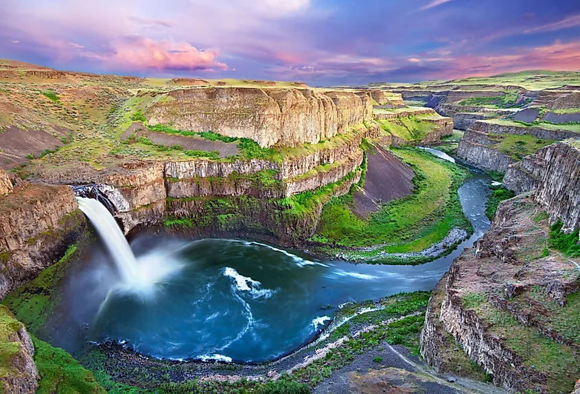 Palouse Falls dropping into a basalt canyon in Washington