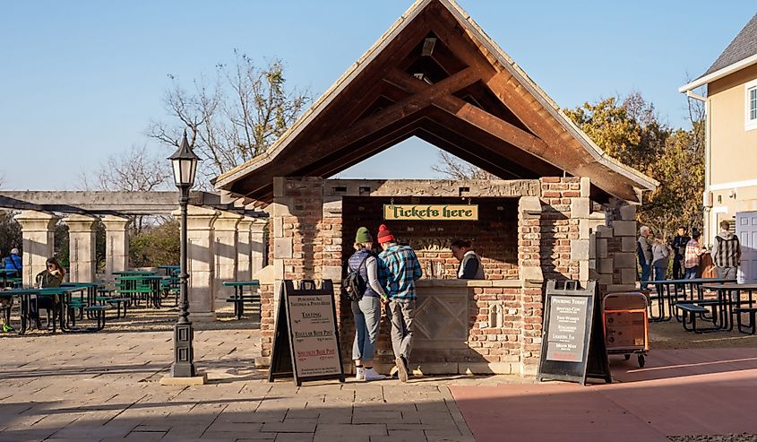 Enjoying beer at an outdoor beer garden