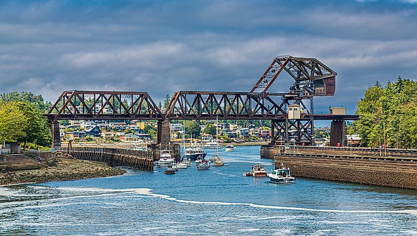 The Ballard Locks in Lake Washington Ship Canal between Lake Union and Puget Sound