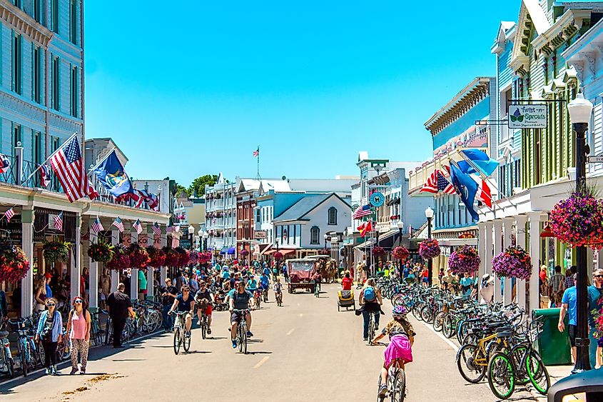 A busy day at downtown Mackinac Island, Michigan