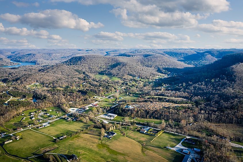 Aerial view of the countryside around Berea, Kentucky.
