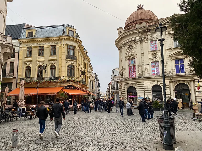A grey day in Bucharest's regal and gritty Old Town.
