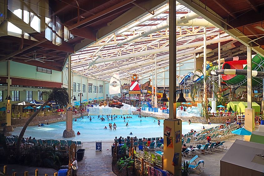 View of the Aquatopia indoor waterpark at the Camelback Mountain Resort in Tannersville, Pennsylvania.