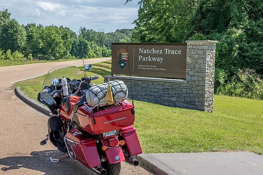 A bike parked along the Natchez Trace Parkway in Mississippi