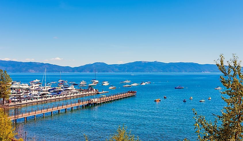 Marina in Tahoe City, California, US on summer day in september. 