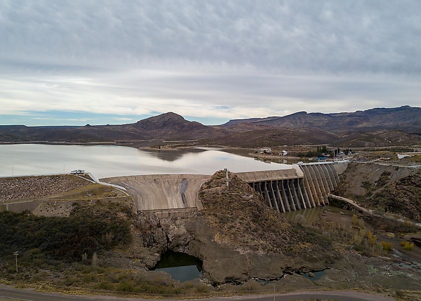 Rosales and delicias Dam in Chihuahua, México drone aerial view. Editorial credit: Miguel Lopez Hdz / Shutterstock.com