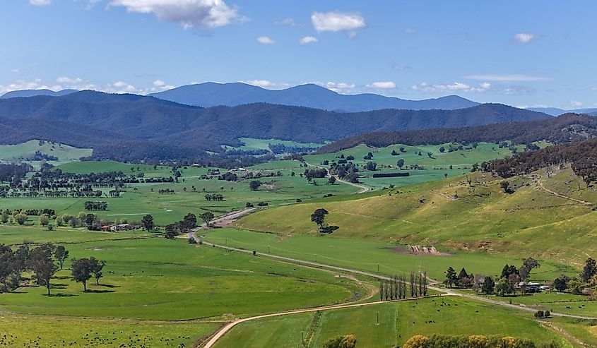 Farmland aerial views between Mitta Mitta and Eskdale in North East Victoria