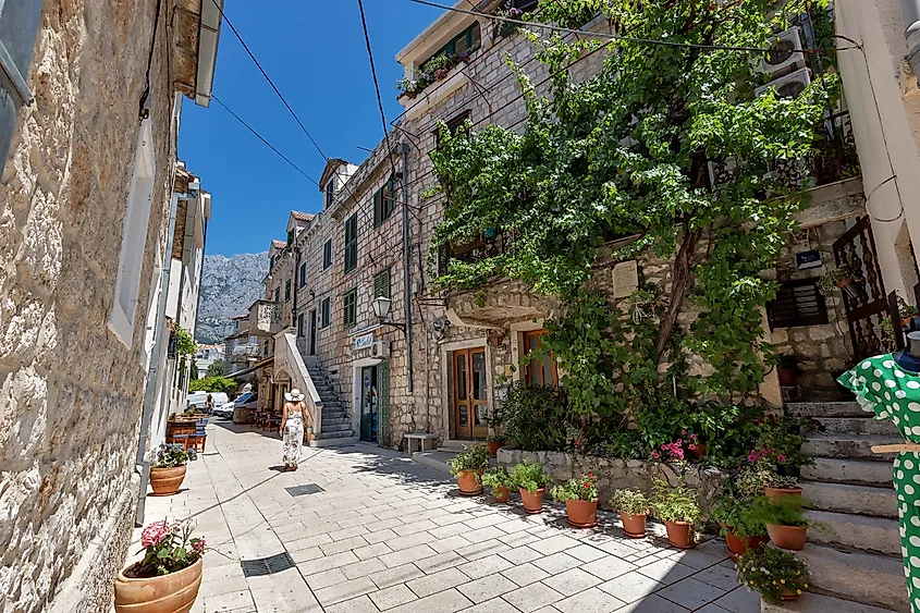 Kalalarga old downtown street, Makarska, Croatia.