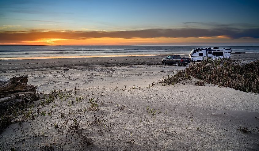 Trailer camping on South Padre shore. 