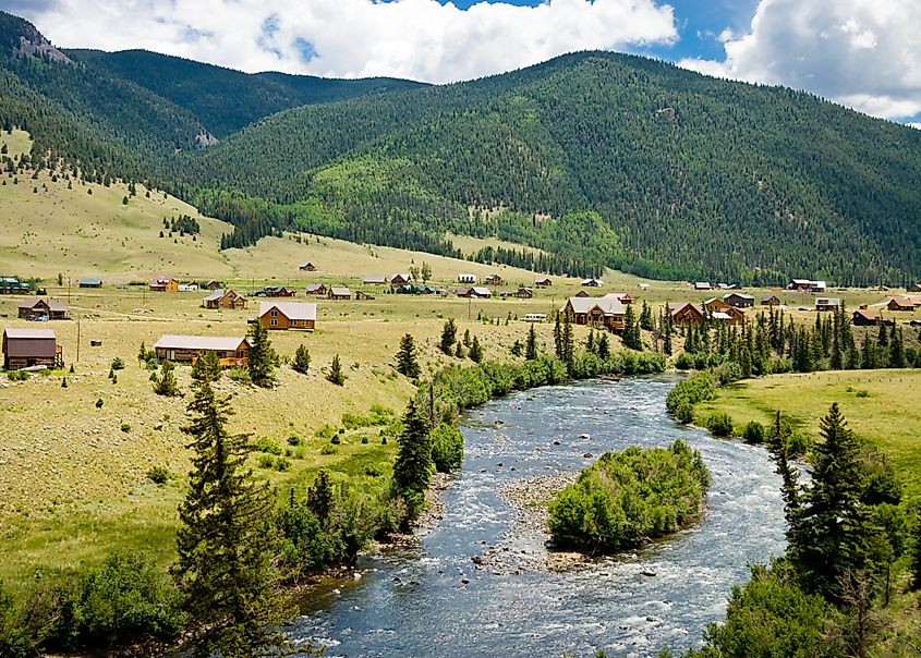 Homes along Willow Creek outside the town of Creede in Mineral County Colorado