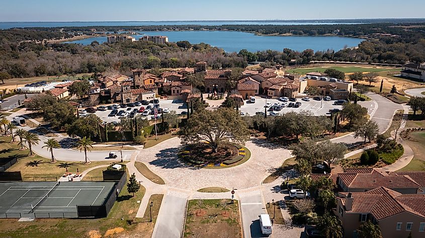 Montverde, Florida: Aerial view over the luxurious Bella Collina club house