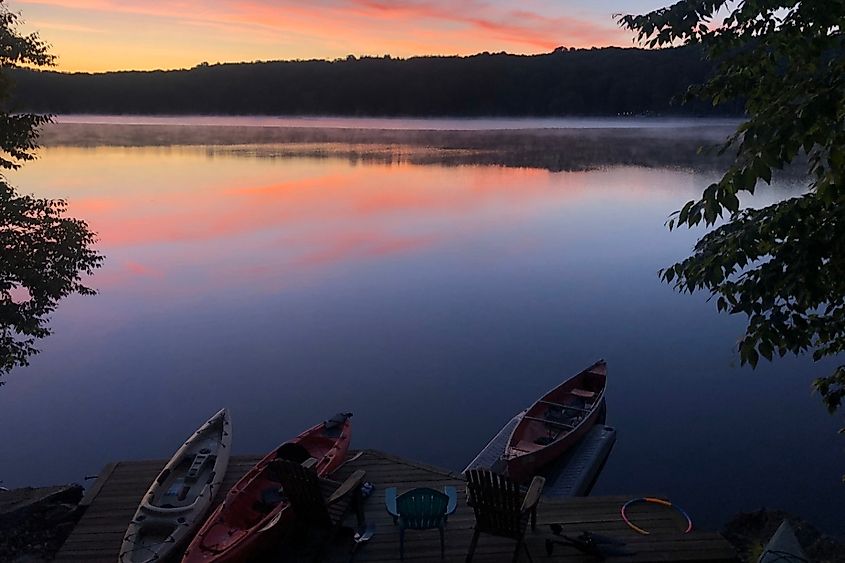 Beautiful Lake Ariel at sunrise in Pennsylvania.