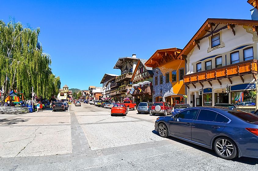 Summer day at the Bavarian themed town of Leavenworth, Washington, in the Inland Northwest of the United States