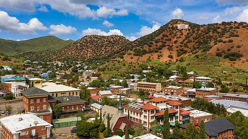 Panorama of Bisbee with surrounding Mule Mountains in Arizona.