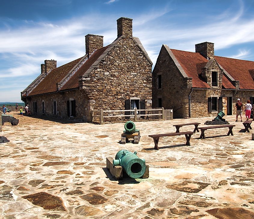 Interior view of Fort Ticonderoga, located on the shores of Lake Champlain in Ticonderoga, New York, USA, during the summer season.