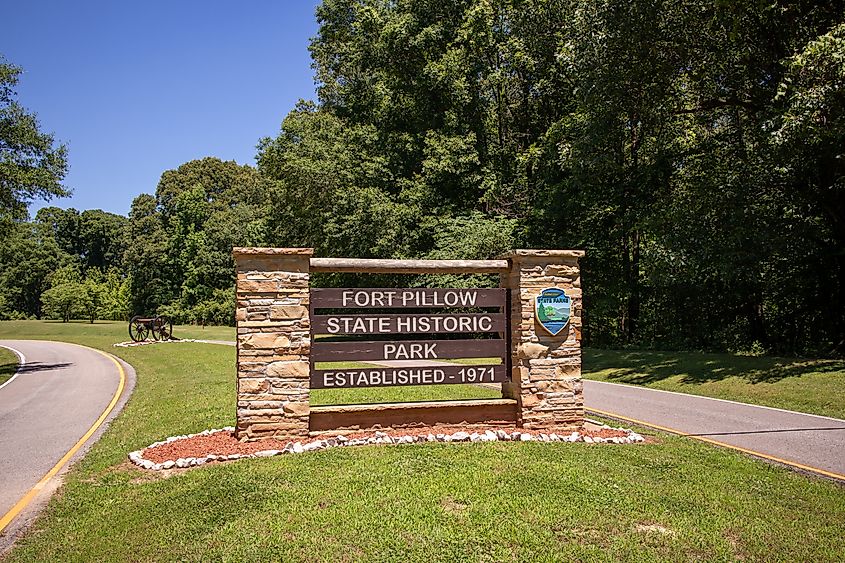 Park entrance sign as you drive into Fort Pillow State Historical Park.