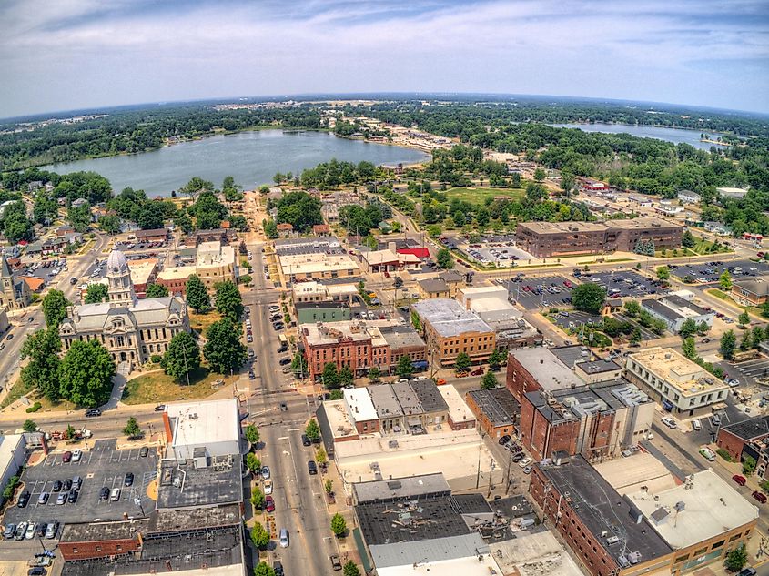 Aerial view of downtown Warsaw, Indiana